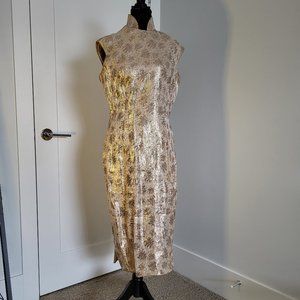 Gold Vintage 50s cheongsam style cocktail dress